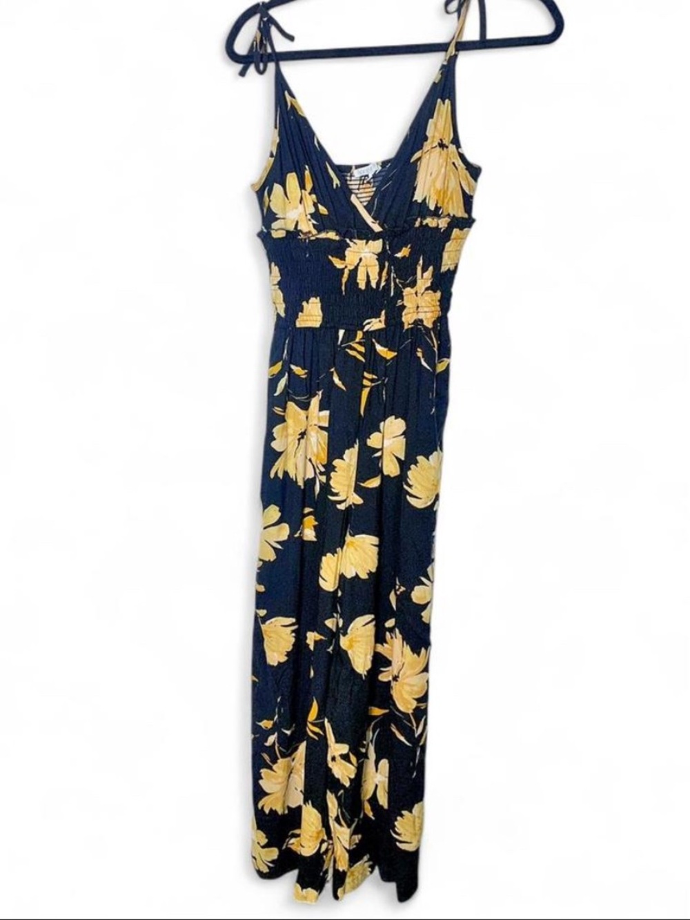 Patrons of Peace Black Yellow Floral Boho Wide Leg Jumpsuit Size Small EUC